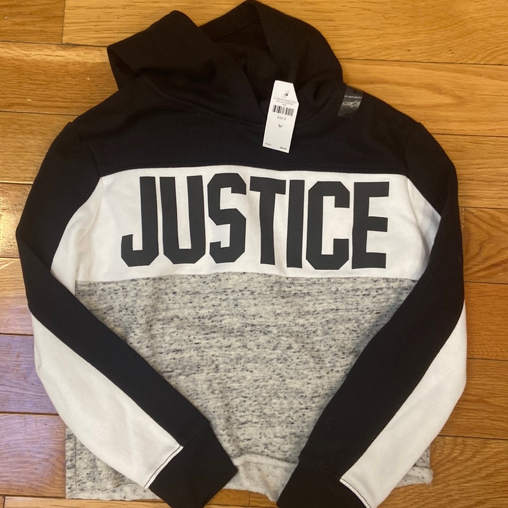 Justice black white gray hoodie